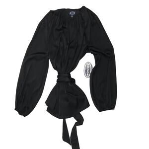 Scoop Women's Black Satin Blouson Sleeve Belted Waist Blouse Size M(8-10)